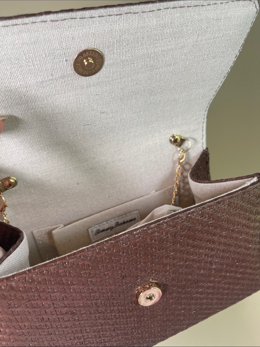 Tommy Bahama Brown Woven Satchel with Bamboo Handle - Picture 5 of 5